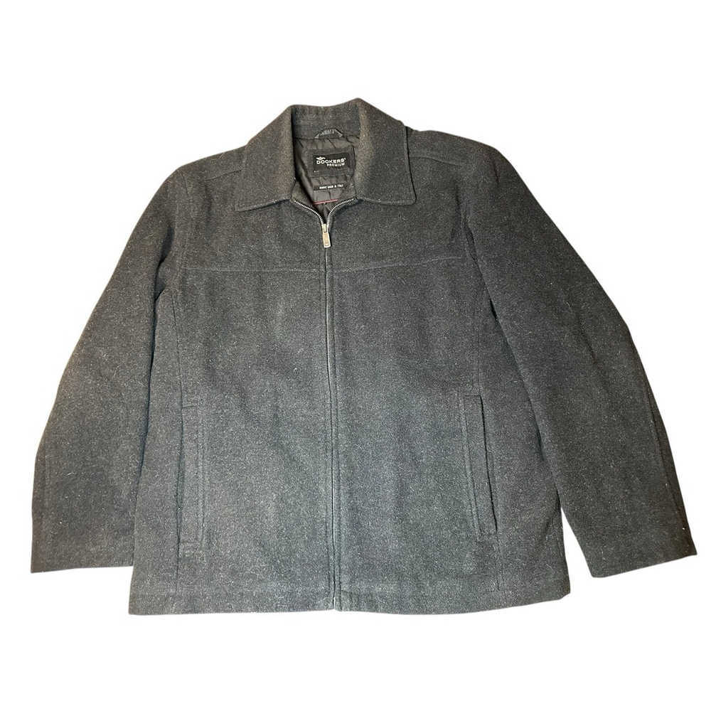 DOCKERS Black Wool Blend Coat Quilted Lining Men's Size‎ MEDIUM Made In Italy